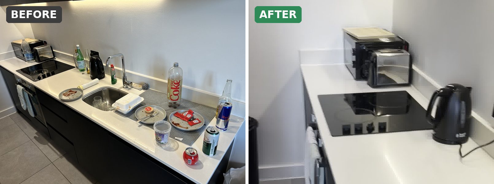 Short-let changeover kitchen, Manchester: before and after